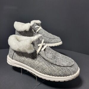 Womens Gray Faux‎ Fur Lined Slip On Casual Shoes Size 8-8.5